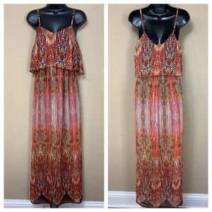 Love Reign Orange and Red Multicolor Tier Tank Maxi Dress